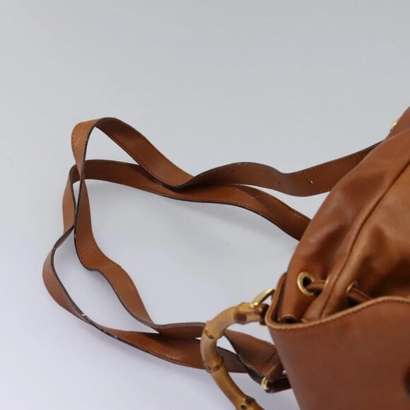GUCCI Bamboo Backpack Leather Brown Gold - Picture 14 of 16